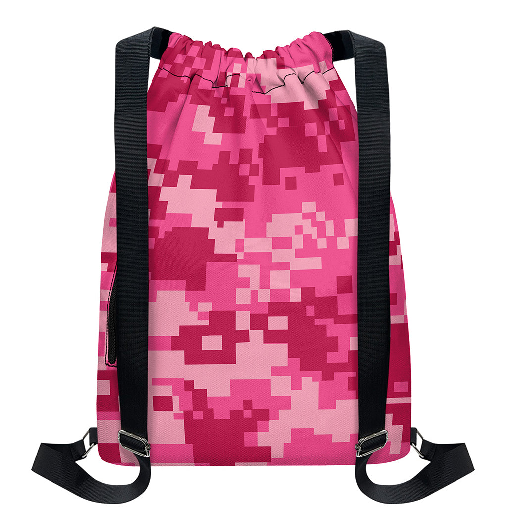 Pink Digital Camo Pattern Print Drawstring Backpack