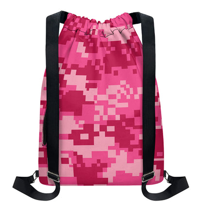 Pink Digital Camo Pattern Print Drawstring Backpack