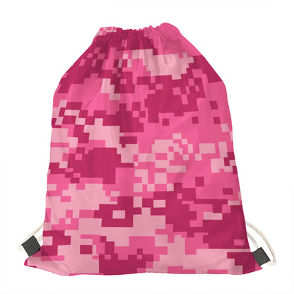 Pink Digital Camo Pattern Print Drawstring Bag