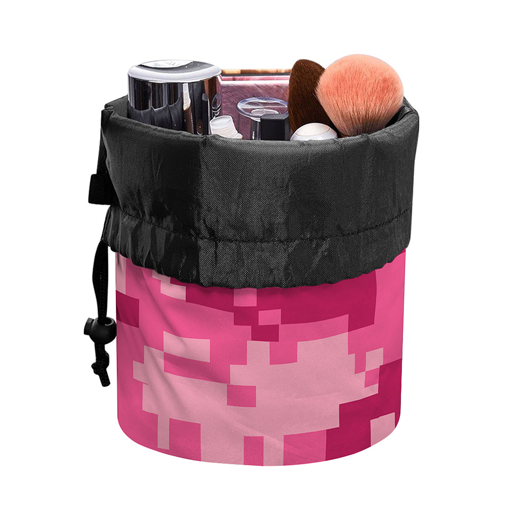Pink Digital Camo Pattern Print Drawstring Makeup Bag