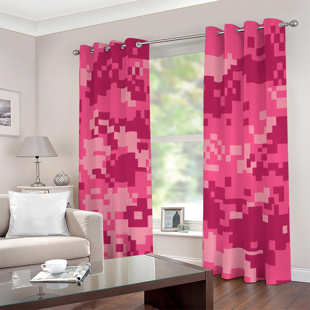 Pink Digital Camo Pattern Print Extra Wide Grommet Curtains