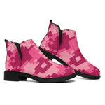 Pink Digital Camo Pattern Print Flat Ankle Boots