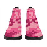 Pink Digital Camo Pattern Print Flat Ankle Boots