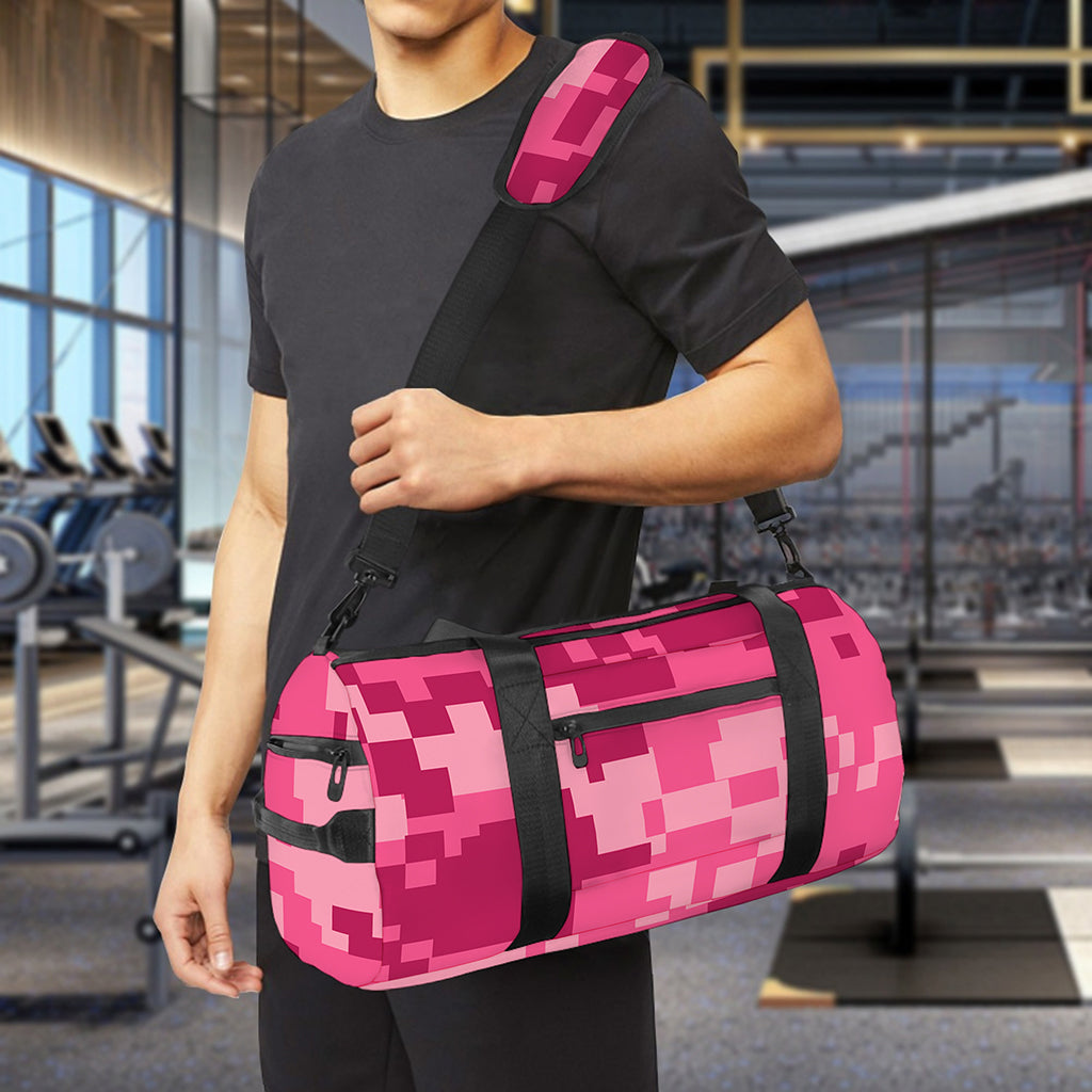 Pink Digital Camo Pattern Print Gym Bag