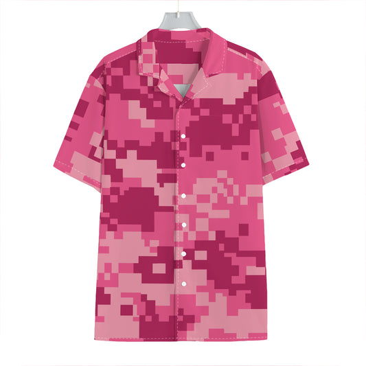 Pink Digital Camo Pattern Print Hawaiian Shirt
