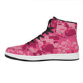 Pink Digital Camo Pattern Print High Top Leather Sneakers
