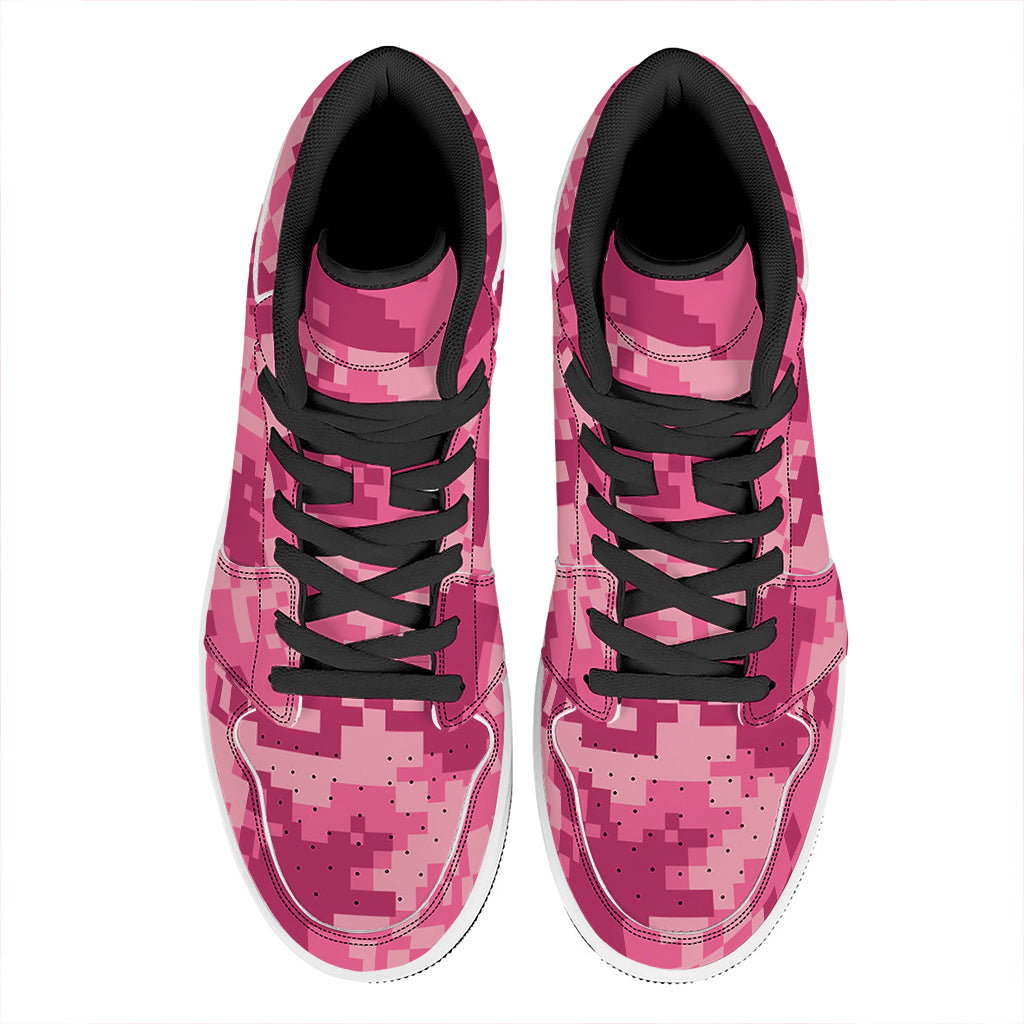 Pink Digital Camo Pattern Print High Top Leather Sneakers