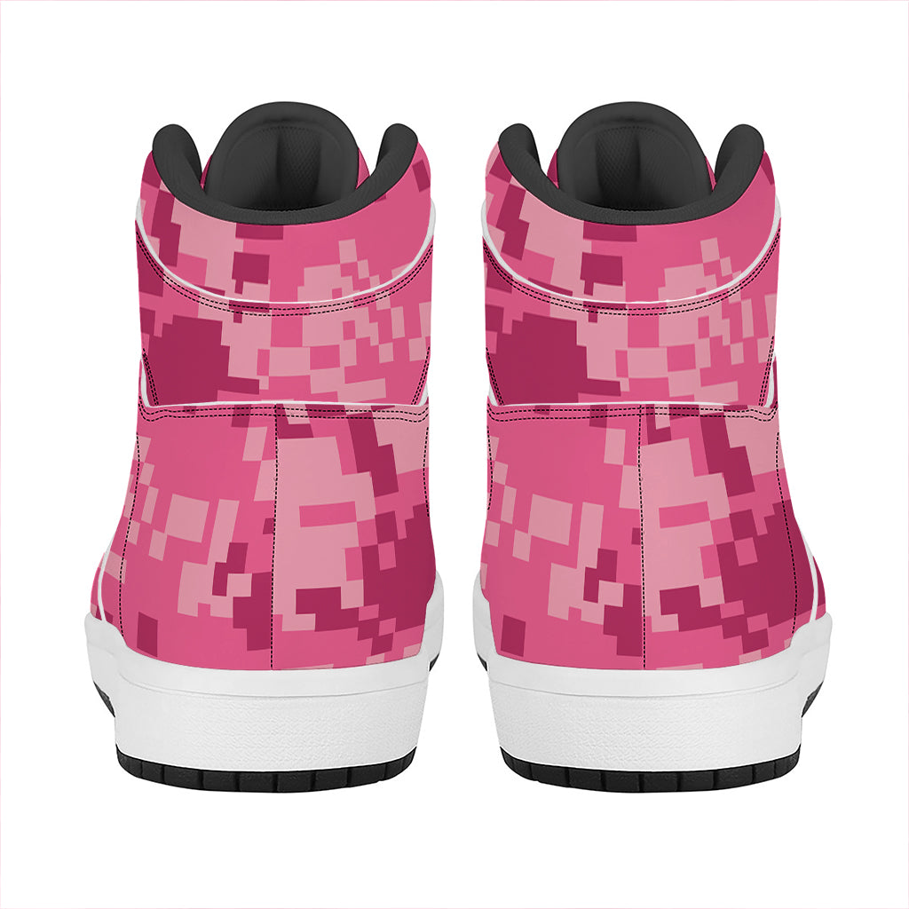 Pink Digital Camo Pattern Print High Top Leather Sneakers
