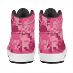 Pink Digital Camo Pattern Print High Top Leather Sneakers