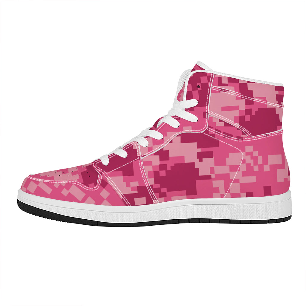 Pink Digital Camo Pattern Print High Top Leather Sneakers