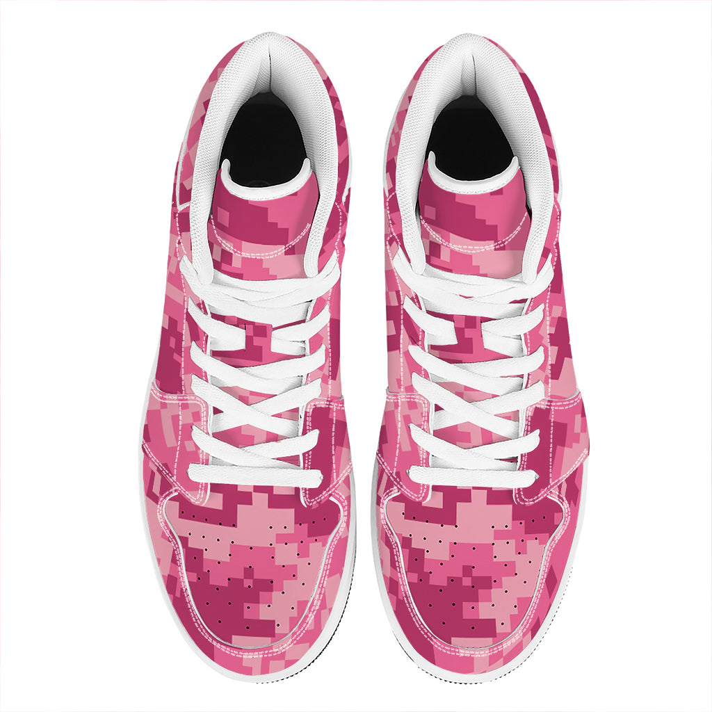Pink Digital Camo Pattern Print High Top Leather Sneakers
