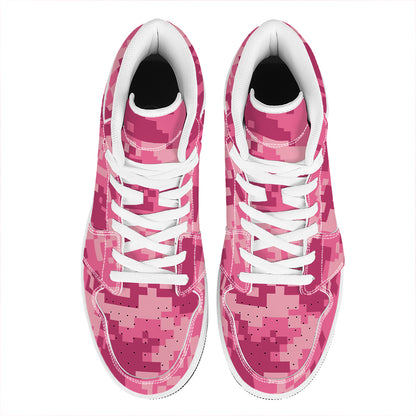 Pink Digital Camo Pattern Print High Top Leather Sneakers