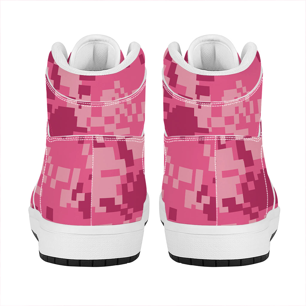 Pink Digital Camo Pattern Print High Top Leather Sneakers