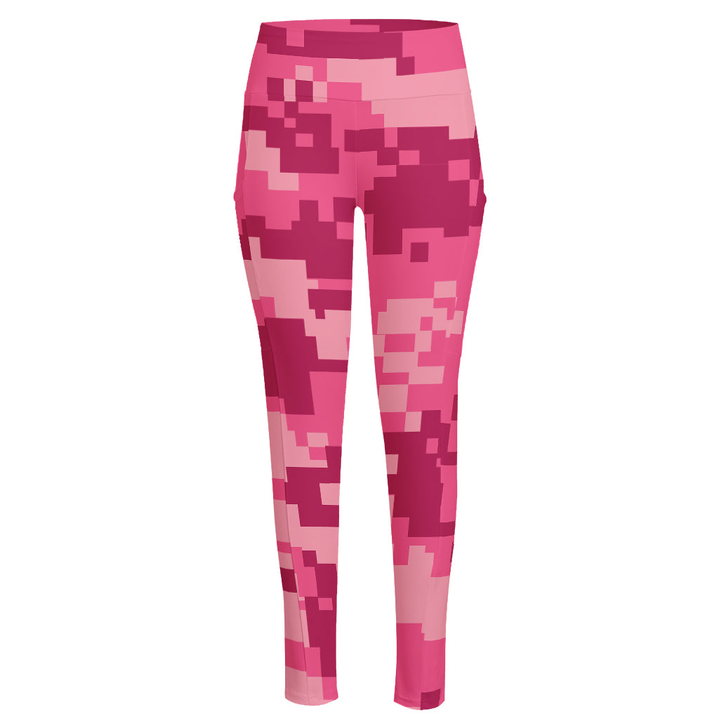Pink Digital Camo Pattern Print High-Waisted Pocket Leggings
