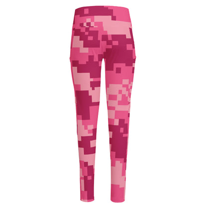 Pink Digital Camo Pattern Print High-Waisted Pocket Leggings