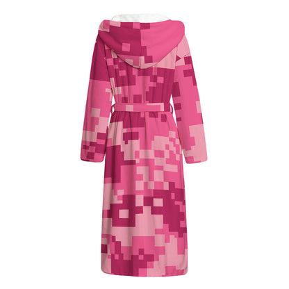 Pink Digital Camo Pattern Print Hooded Bathrobe