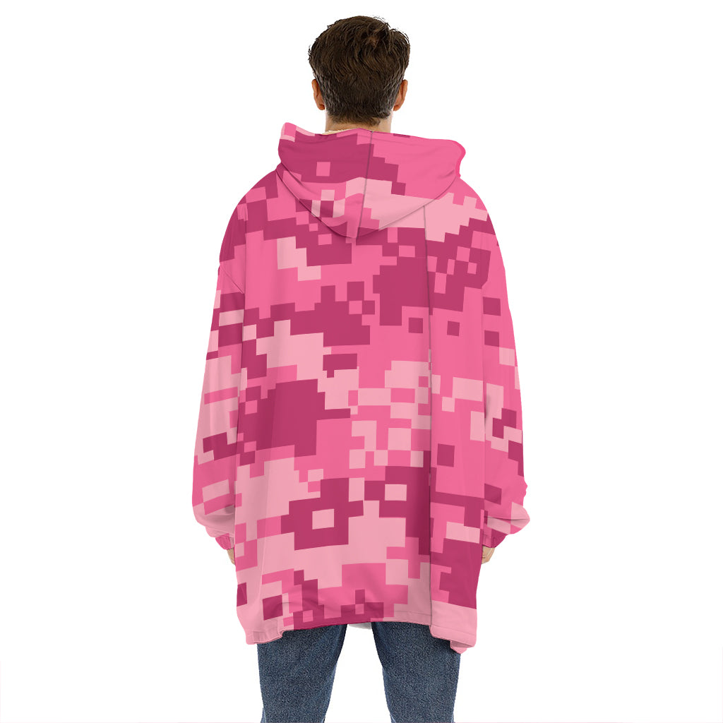 Pink Digital Camo Pattern Print Hoodie Blanket