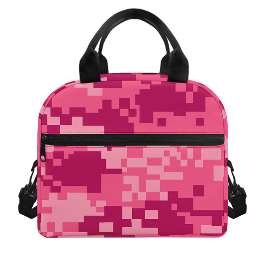 Pink Digital Camo Pattern Print Insulated Lunch Bag