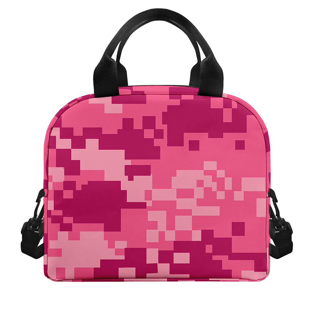 Pink Digital Camo Pattern Print Insulated Lunch Bag