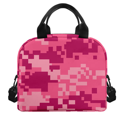 Pink Digital Camo Pattern Print Insulated Lunch Bag