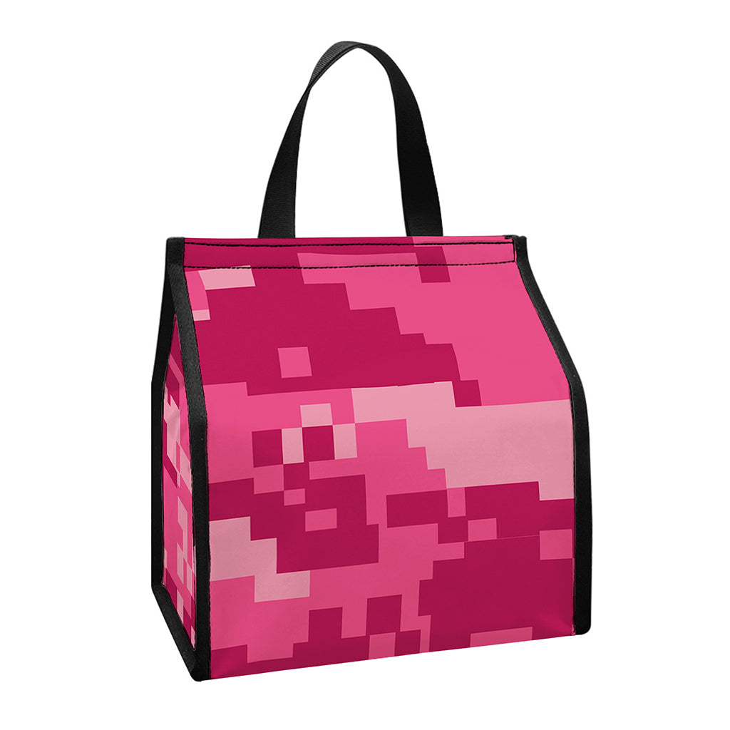 Pink Digital Camo Pattern Print Insulated Lunch Tote