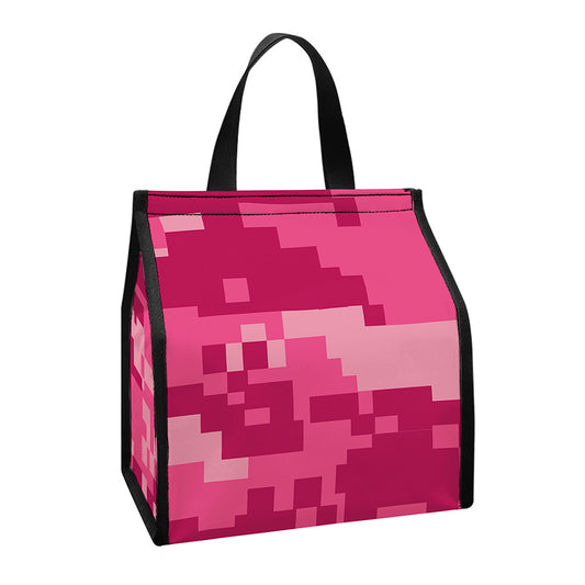 Pink Digital Camo Pattern Print Insulated Lunch Tote