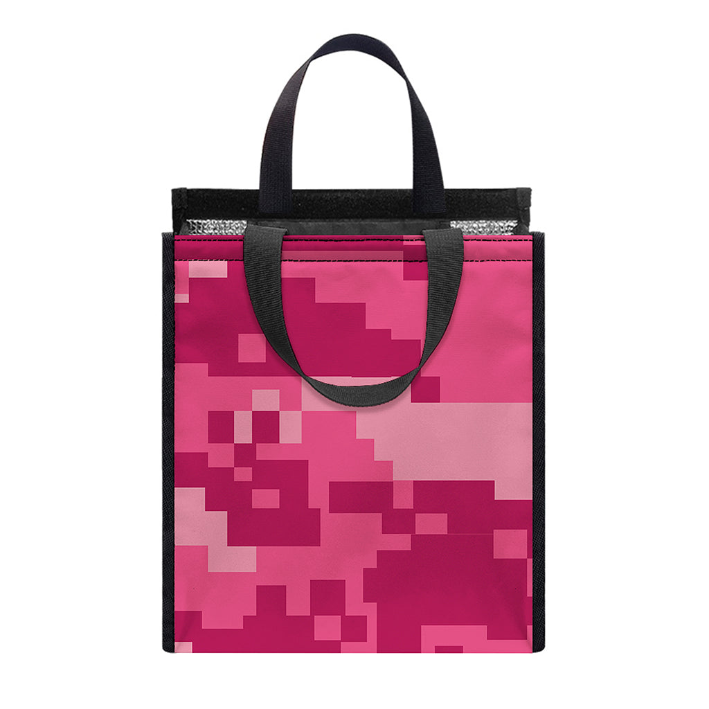 Pink Digital Camo Pattern Print Insulated Lunch Tote