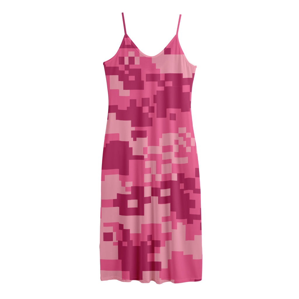 Pink Digital Camo Pattern Print Jersey Midi Cami Dress