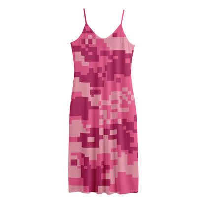 Pink Digital Camo Pattern Print Jersey Midi Cami Dress
