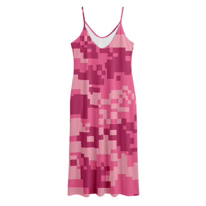 Pink Digital Camo Pattern Print Jersey Midi Cami Dress