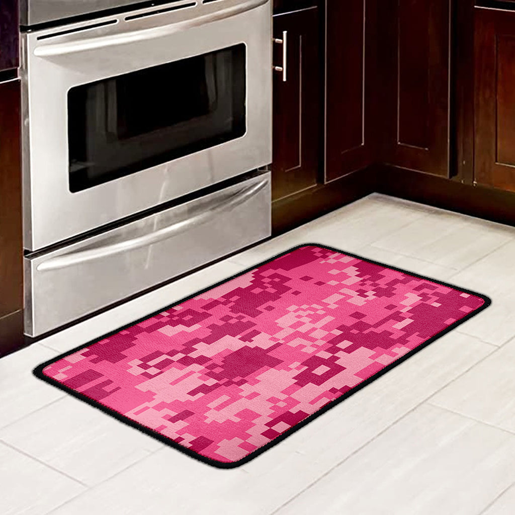 Pink Digital Camo Pattern Print Kitchen Mat