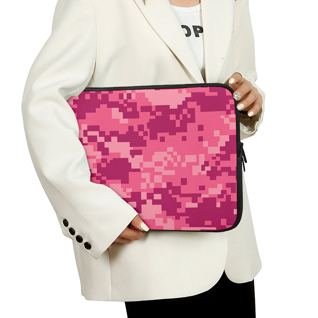 Pink Digital Camo Pattern Print Laptop Sleeve