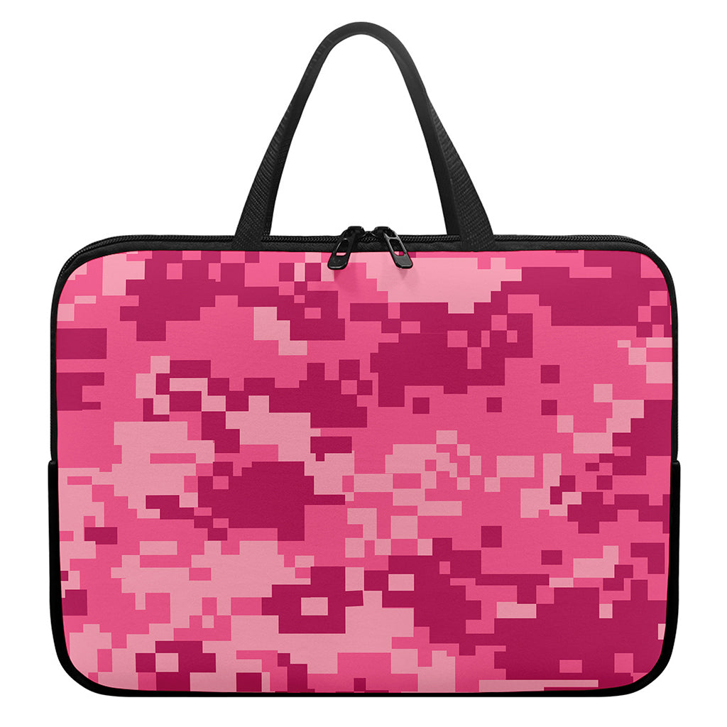 Pink Digital Camo Pattern Print Laptop Sleeve With Handle