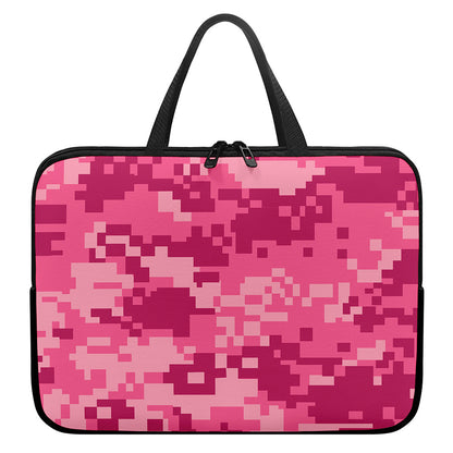 Pink Digital Camo Pattern Print Laptop Sleeve With Handle