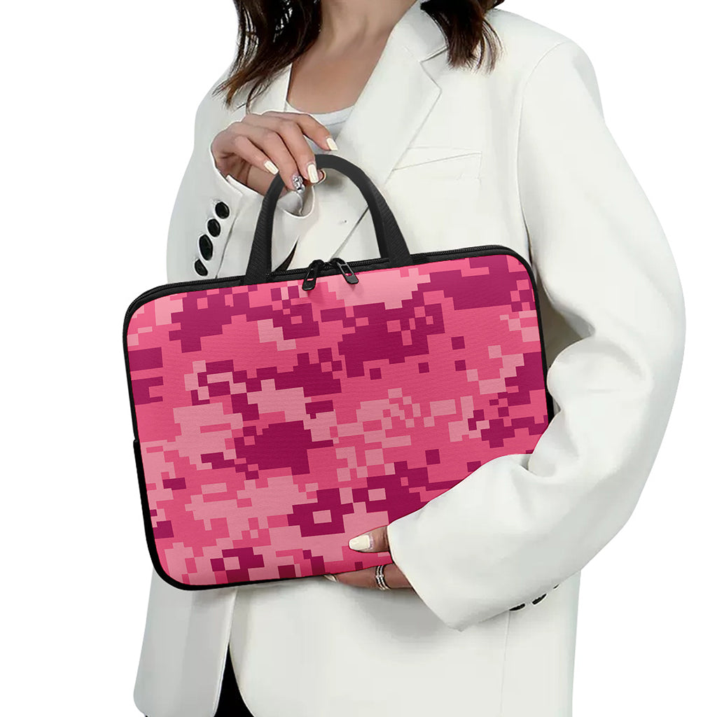 Pink Digital Camo Pattern Print Laptop Sleeve With Handle