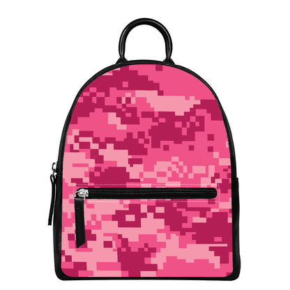 Pink Digital Camo Pattern Print Leather Backpack