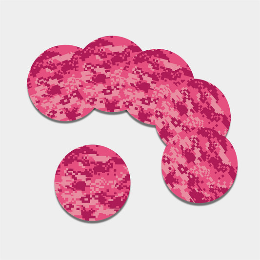 Pink Digital Camo Pattern Print Leather Coaster Set