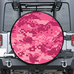 Pink Digital Camo Pattern Print Leather Spare Tire Cover