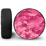 Pink Digital Camo Pattern Print Leather Spare Tire Cover