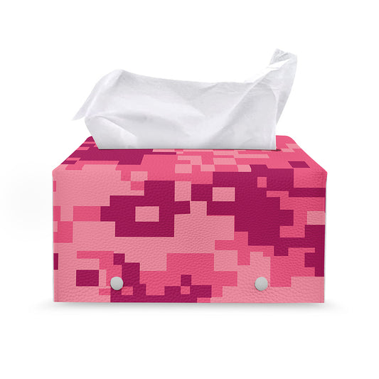 Pink Digital Camo Pattern Print Leather Tissue Box Cover