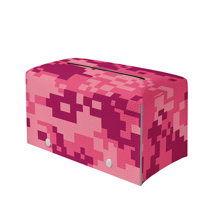 Pink Digital Camo Pattern Print Leather Tissue Box Cover