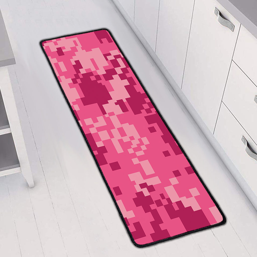 Pink Digital Camo Pattern Print Long Kitchen Mat
