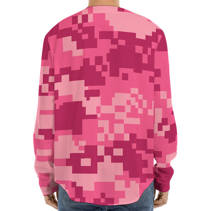 Pink Digital Camo Pattern Print Long Sleeve Baseball Jersey