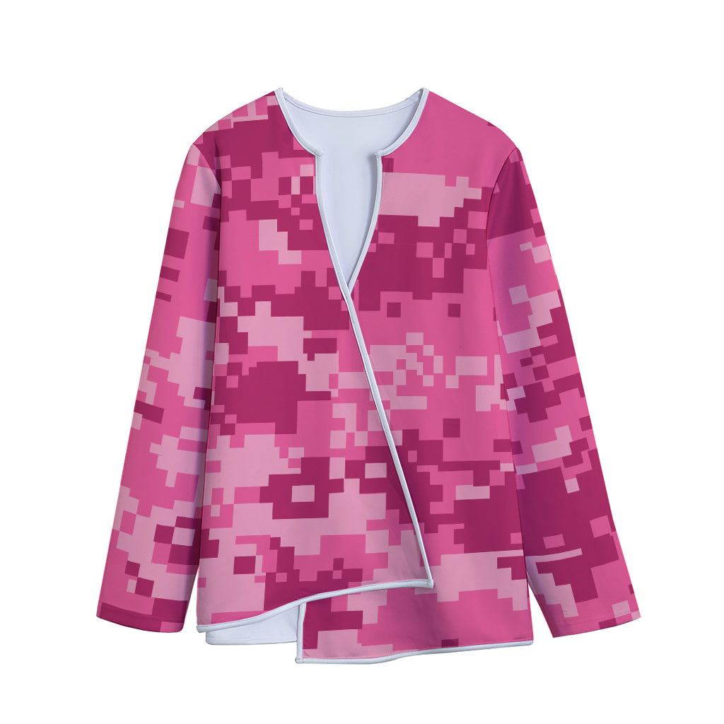 Pink Digital Camo Pattern Print Long Sleeve Short Coat