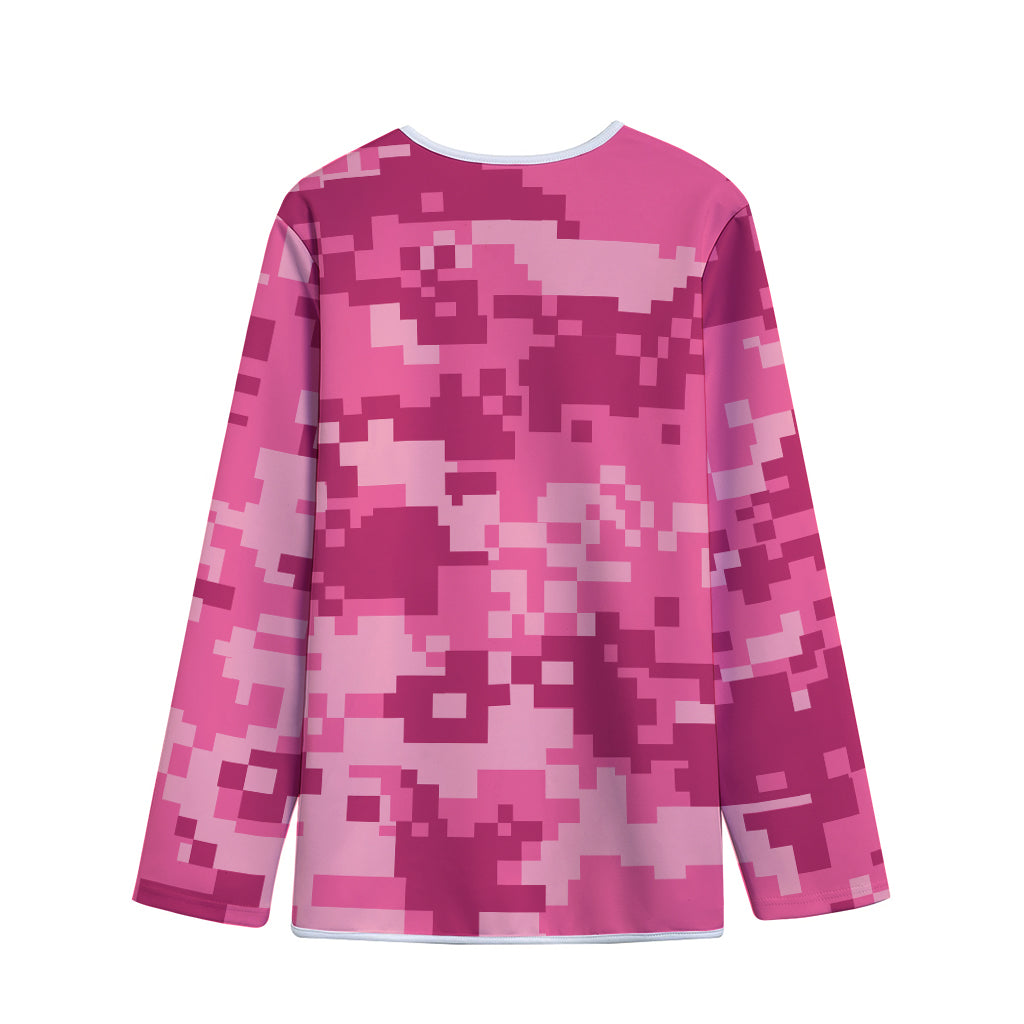 Pink Digital Camo Pattern Print Long Sleeve Short Coat