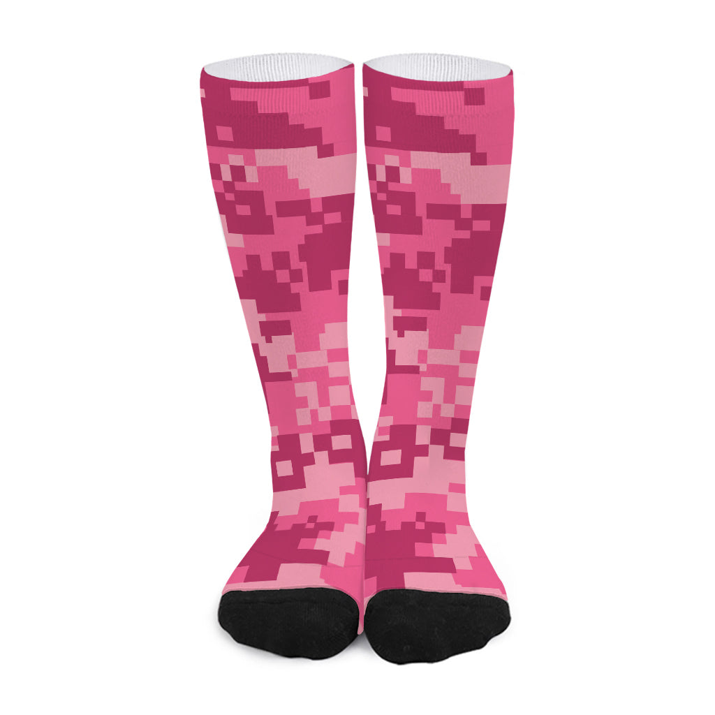 Pink Digital Camo Pattern Print Long Socks