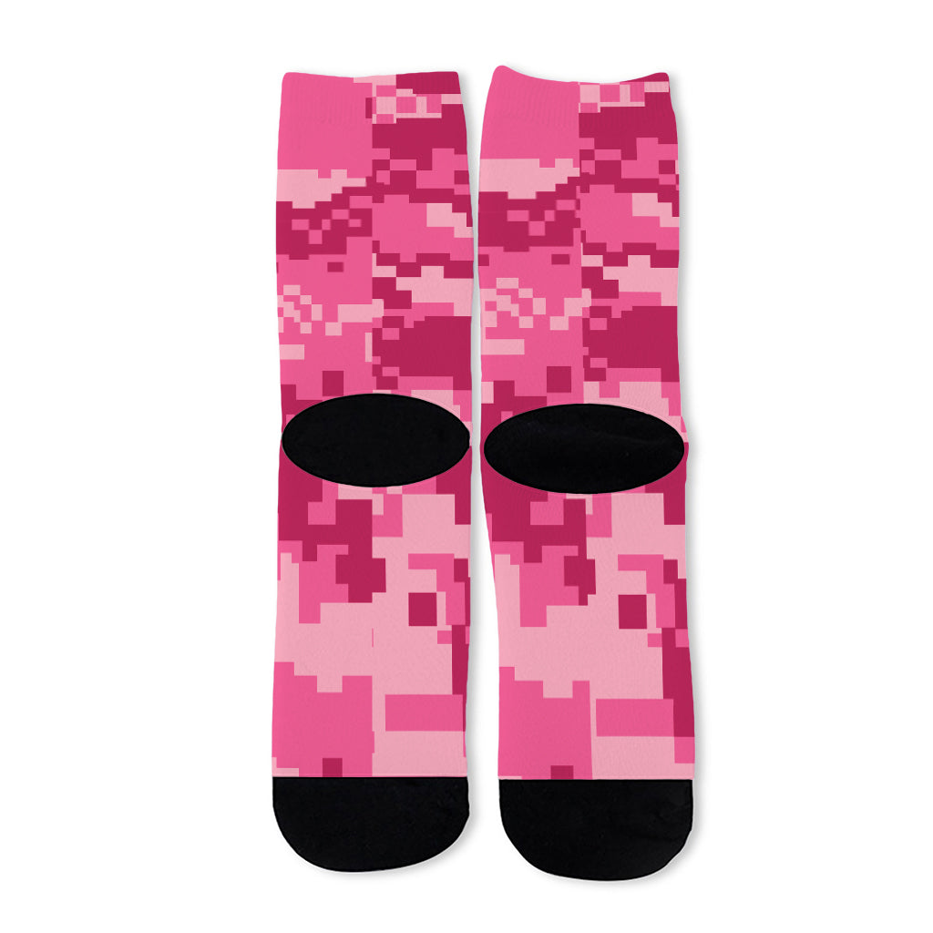 Pink Digital Camo Pattern Print Long Socks