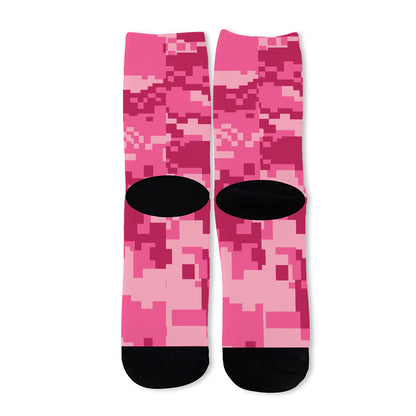 Pink Digital Camo Pattern Print Long Socks