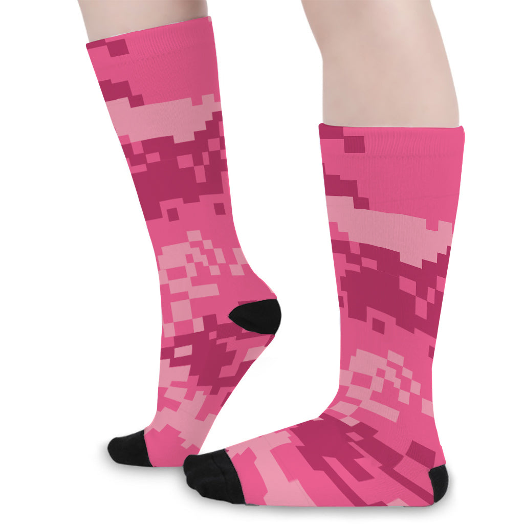 Pink Digital Camo Pattern Print Long Socks