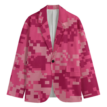 Pink Digital Camo Pattern Print Men's Blazer